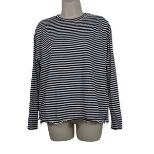 A New Day Blue White Stripe Long Sleeve T-shirt Knit Top Women Size M FLAWS